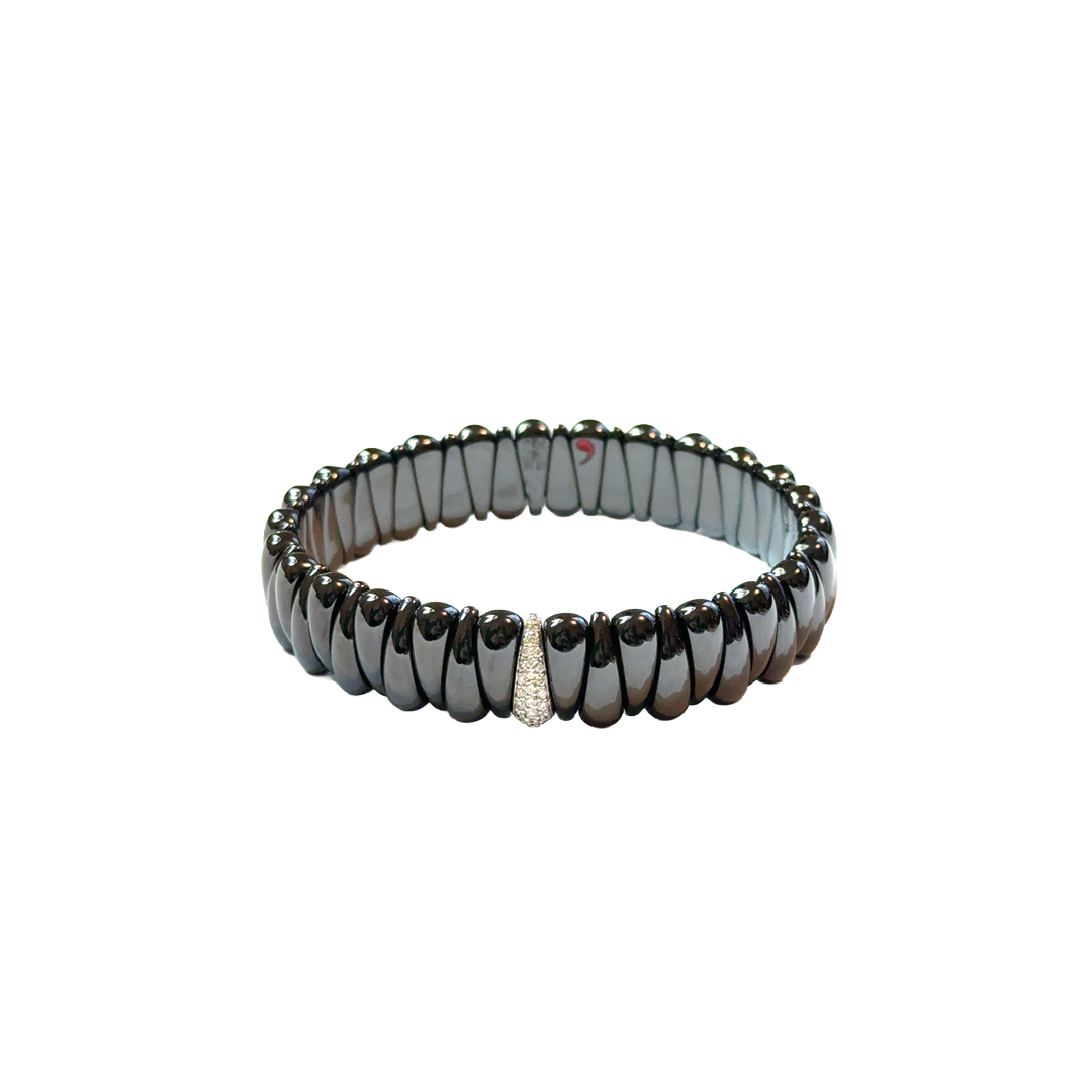 Artiglio Glossy Black Ceramic Stretch Bracelet with Diamond Section