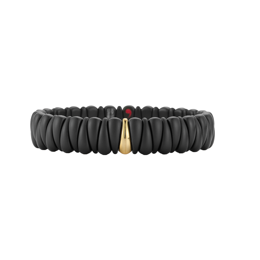 Black Ceramic Stretch Bracelet with Gold Section