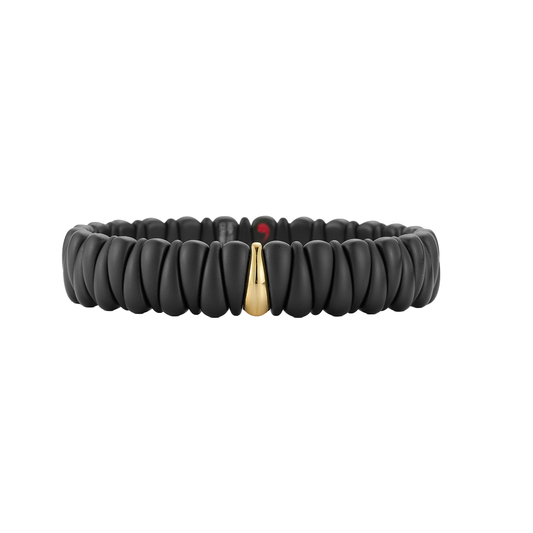 Black Ceramic Stretch Bracelet with Gold Section