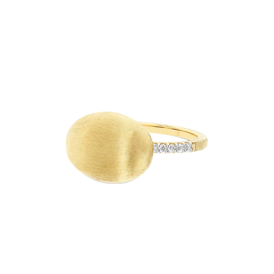 Hand Engraved Gold Boule and Diamond Ring