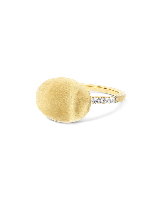 Hand Engraved Gold Boule and Diamond Ring