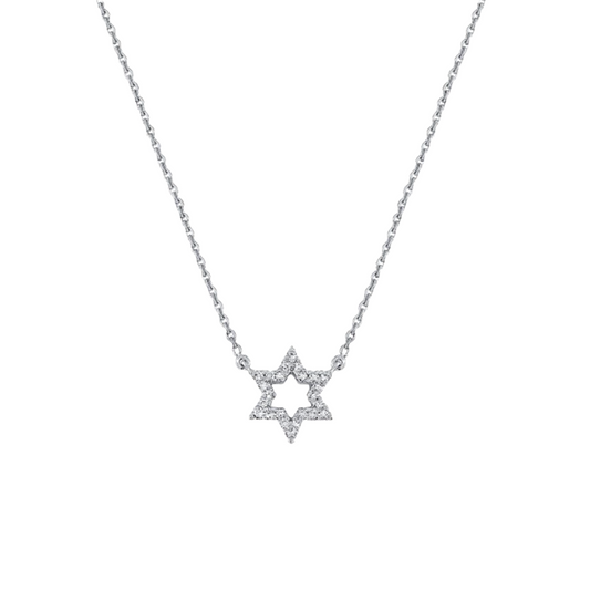 Open Star of David Pendant Necklace in 14K White Gold