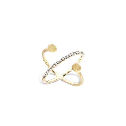 Hand Engraved Boules and Diamond CrissCross Ring