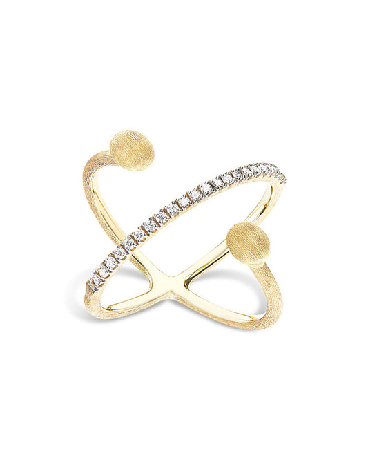 Hand Engraved Boules and Diamond CrissCross Ring