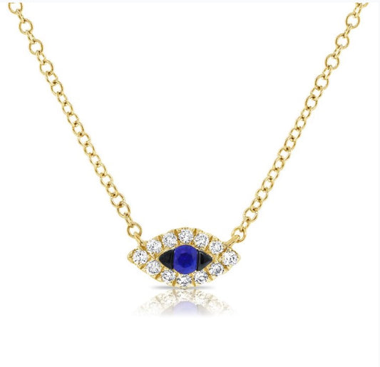 Evil Eye Pendant Necklace with Diamonds and Sapphire
