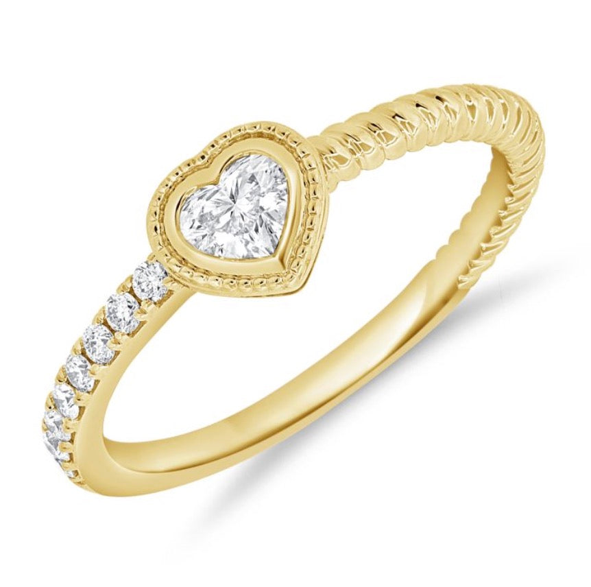 Milgrain Bezel Set Heart Shaped Diamond Ring