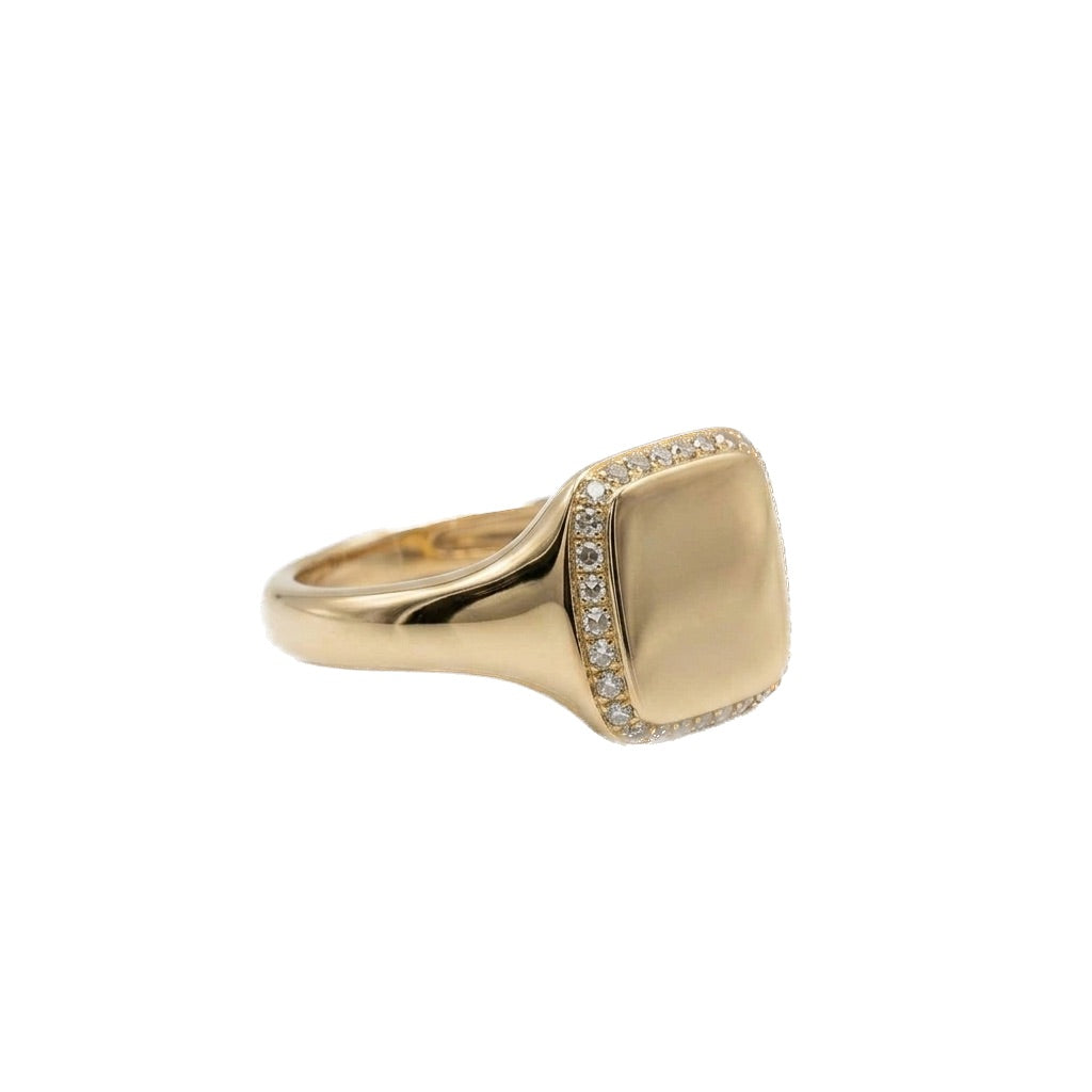 Polished Gold And Diamond Pinky Signet Ring