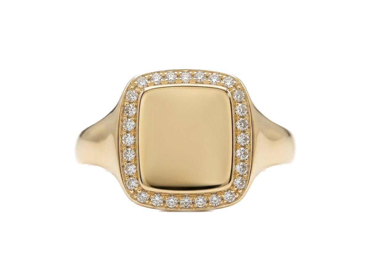 Polished Gold And Diamond Pinky Signet Ring