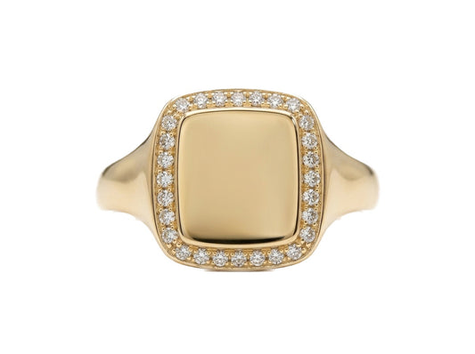 Polished Gold And Diamond Pinky Signet Ring