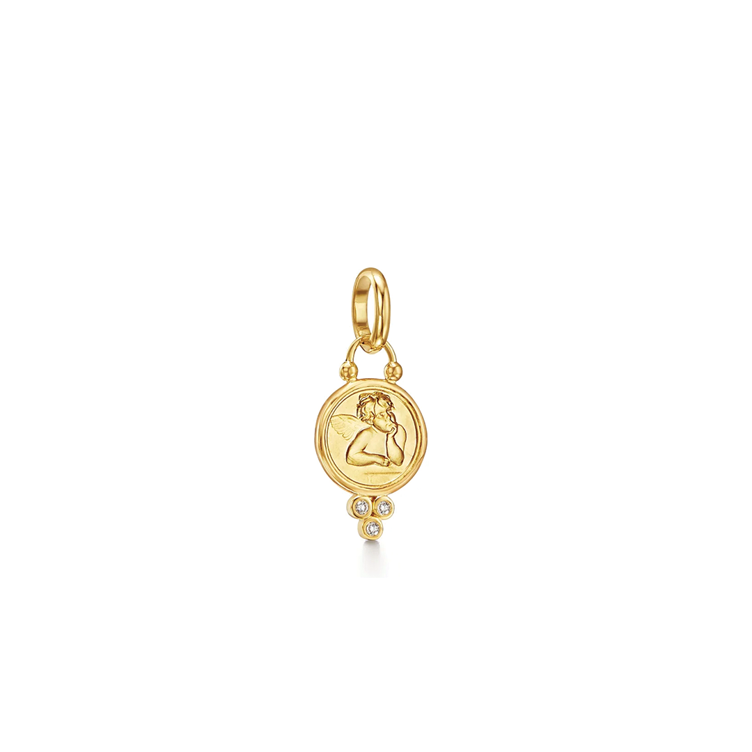Small Angel Pendant with Diamonds in 18K Yellow Gold