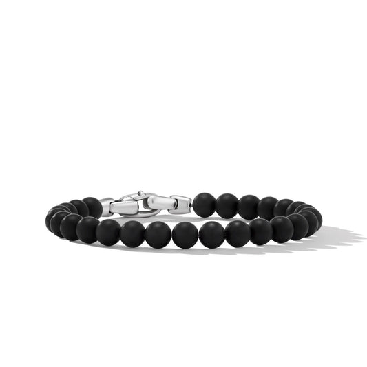 Spiritual Beads Bracelet in Sterling Silver with Black Onyx, 6mm