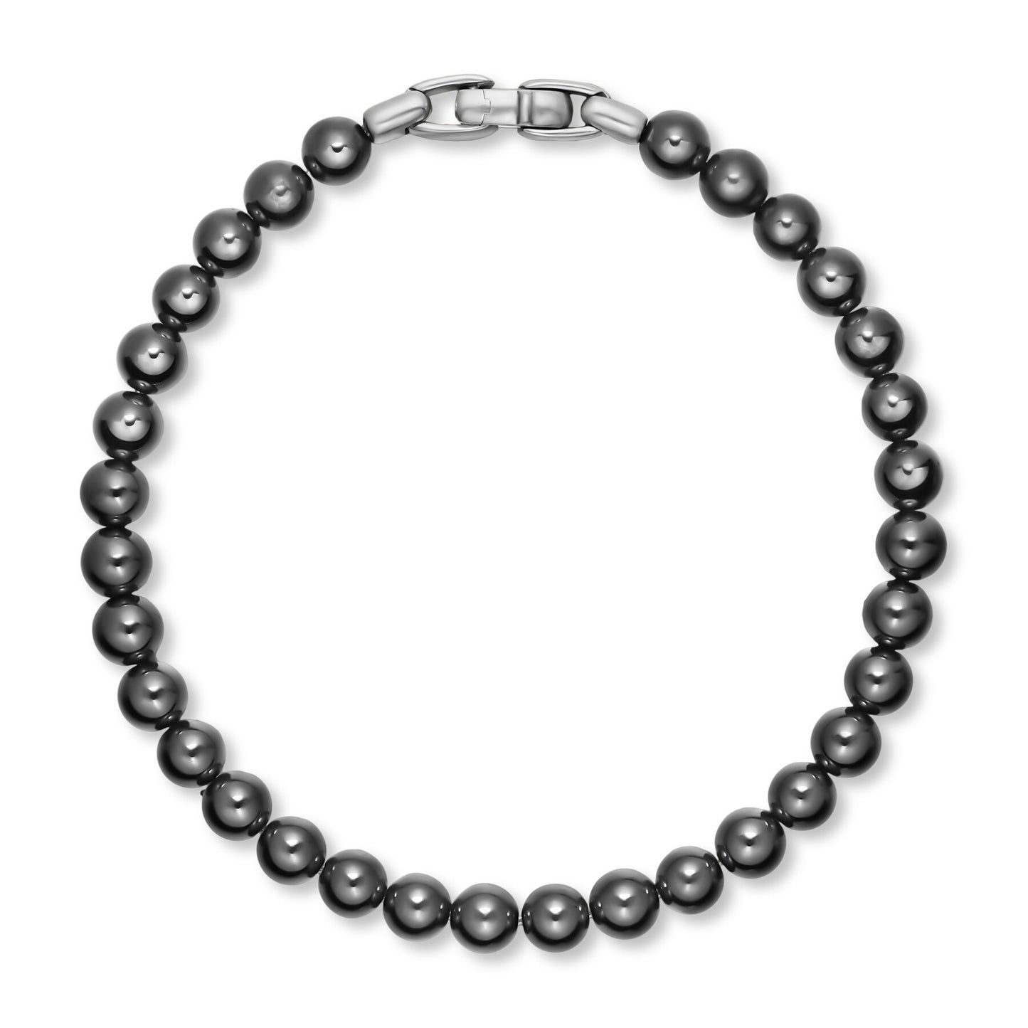 Spiritual Beads Bracelet in Sterling Silver with Hematinenyx, 6mm