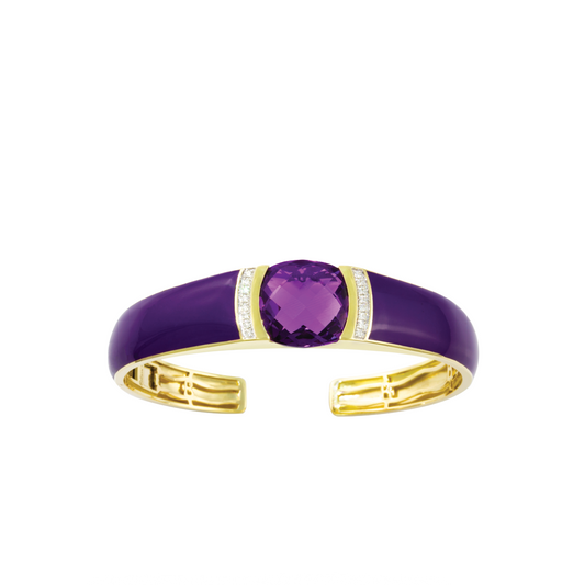 Enameled Cuff Bracelet with Amethyst and Diamonds