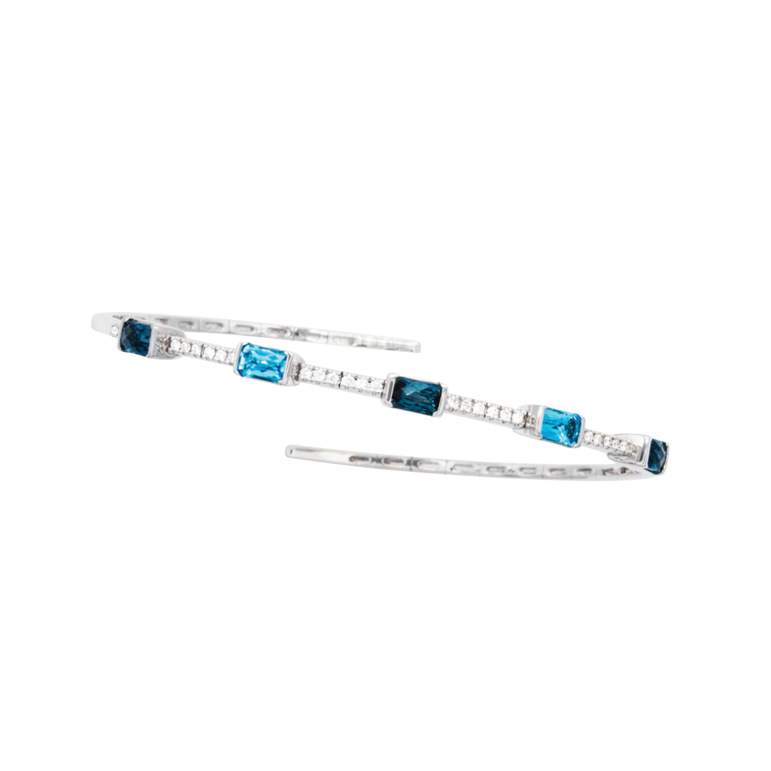 Flexible Open Cuff Bracelet with Blue Topaz