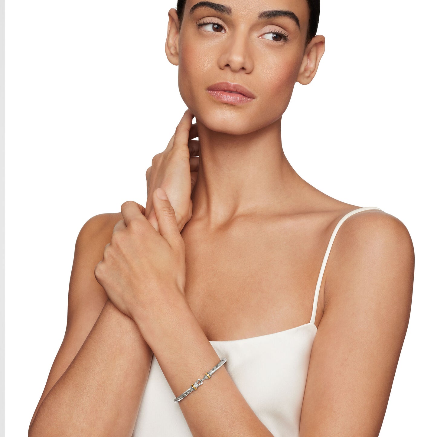 Buckle Classic Cable Bracelet in Sterling Silver with 18K Yellow Gold, 4mm