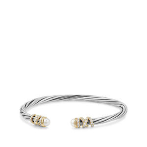 Helena Bracelet in Sterling Silver with 18K Yellow Gold, Pearls and Diamonds, 4mm