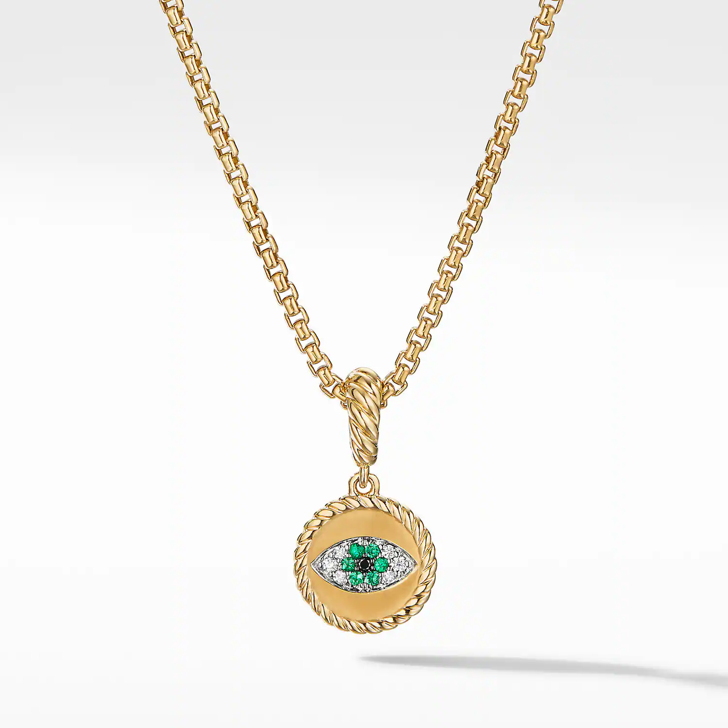 Evil Eye Amulet in 18K Yellow Gold with Pavé Emeralds and Diamonds