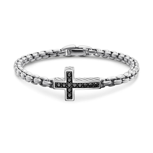 Pave Cross Bracelet with Black Diamonds