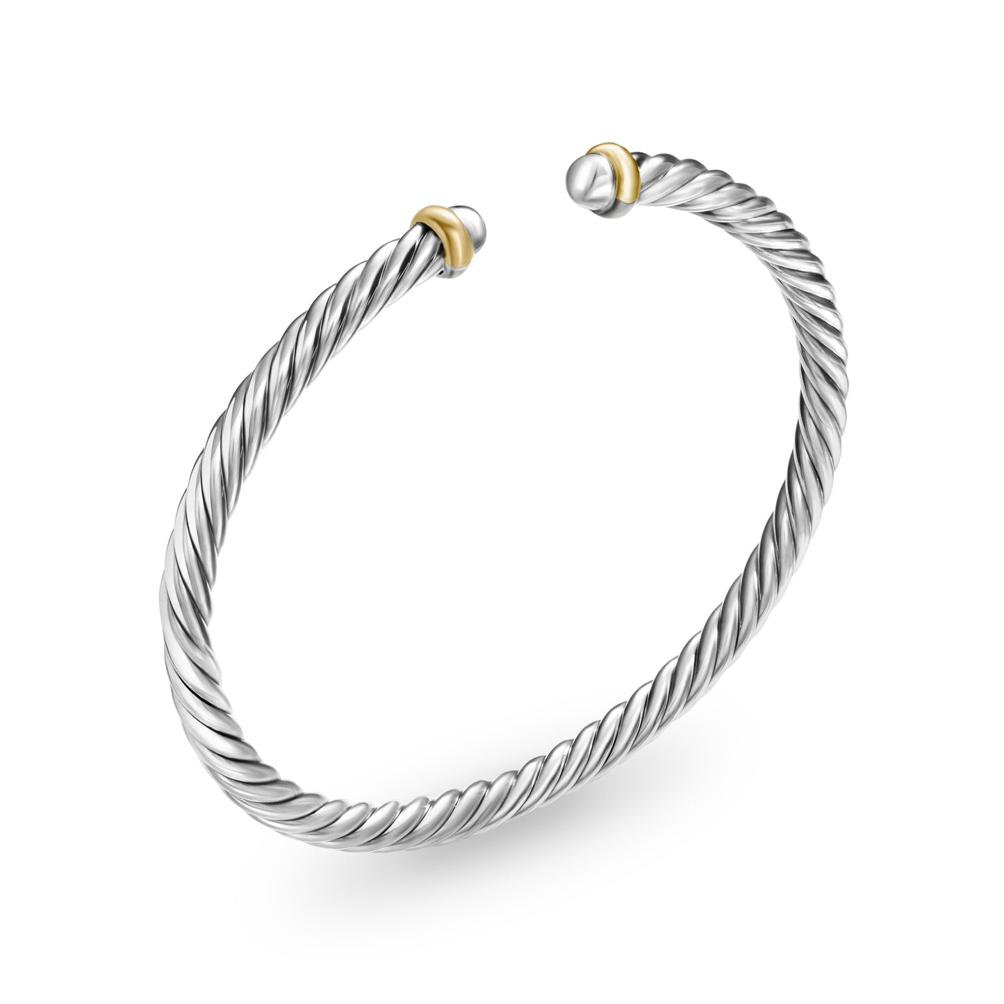 Cable Flex Bracelet in Sterling Silver with 14K Yellow Gold, 4mm