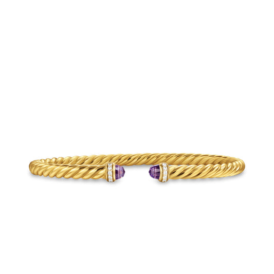 Cablespira Flex® Bracelet in 18K Yellow Gold with Amethyst and Diamonds, 4mm