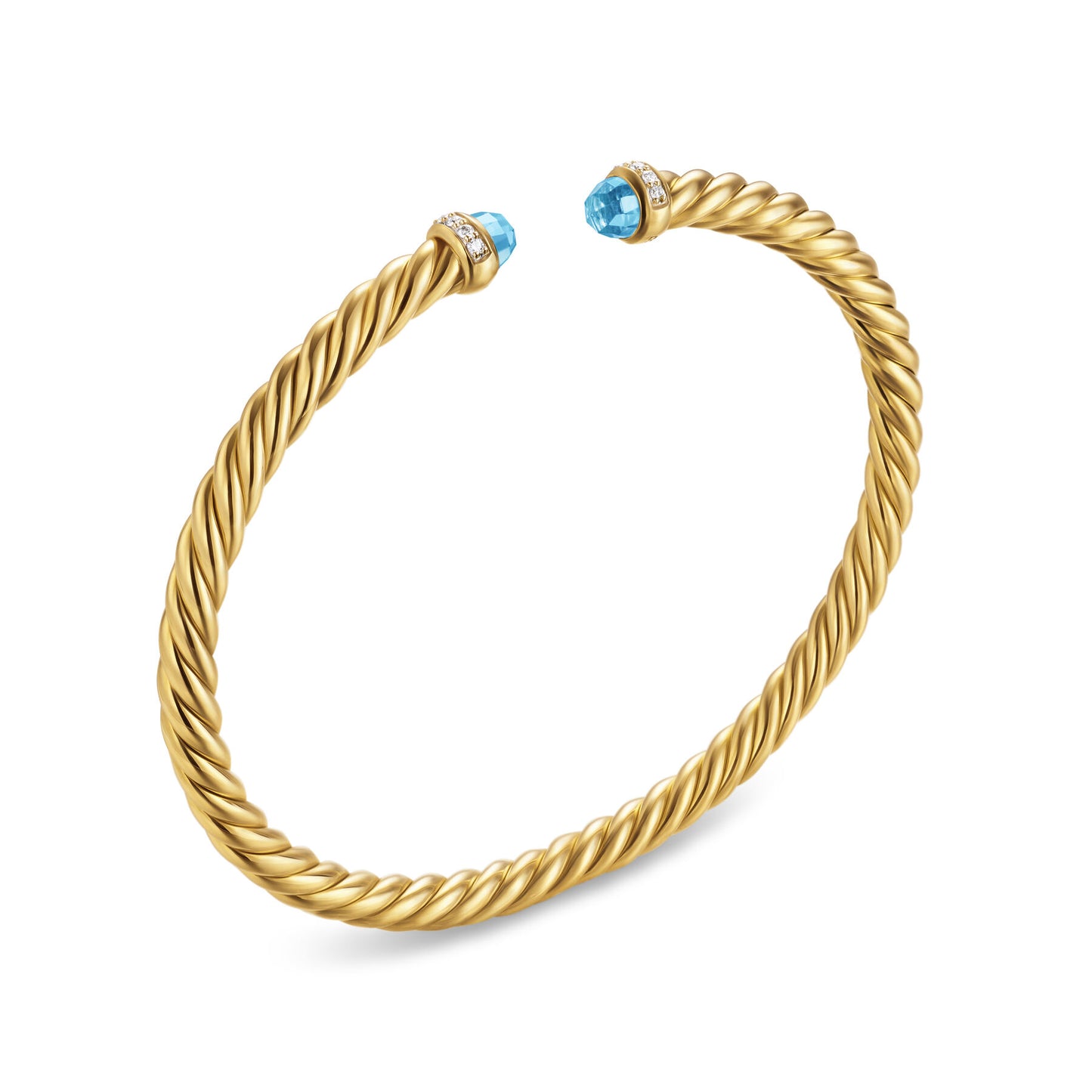 Cablespira Flex® Bracelet in 18K Yellow Gold with Blue Topaz and Diamonds, 4mm