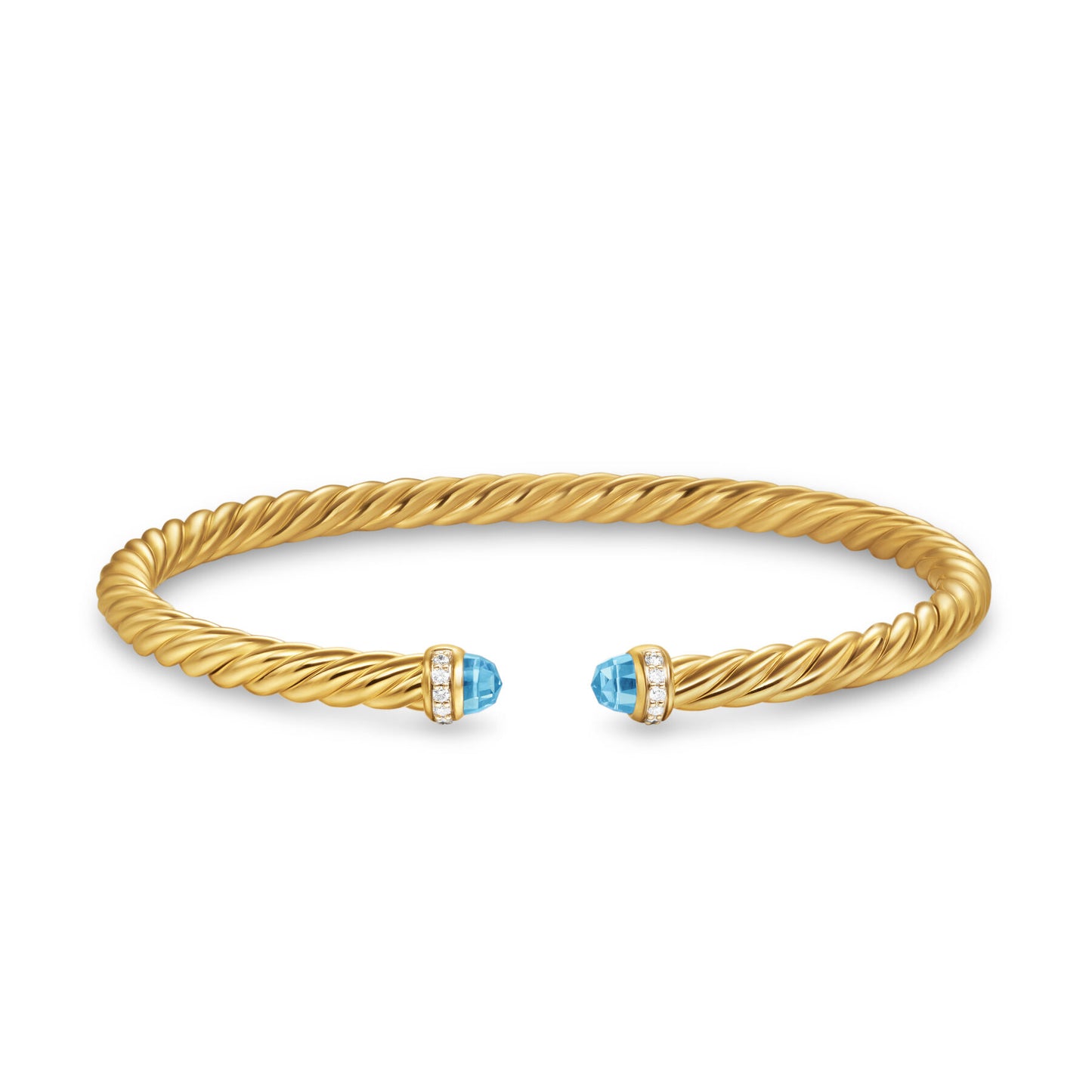Cablespira Flex® Bracelet in 18K Yellow Gold with Blue Topaz and Diamonds, 4mm