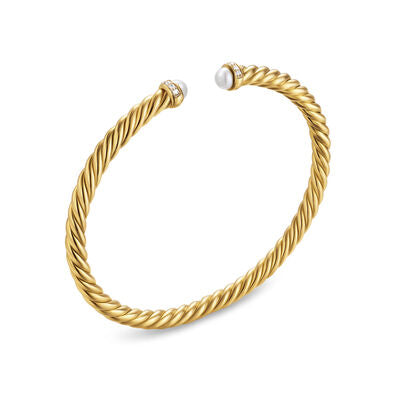 Cablespira Flex® Bracelet in 18K Yellow Gold with Cultured Freshwater Pearls and Diamonds, 4mm