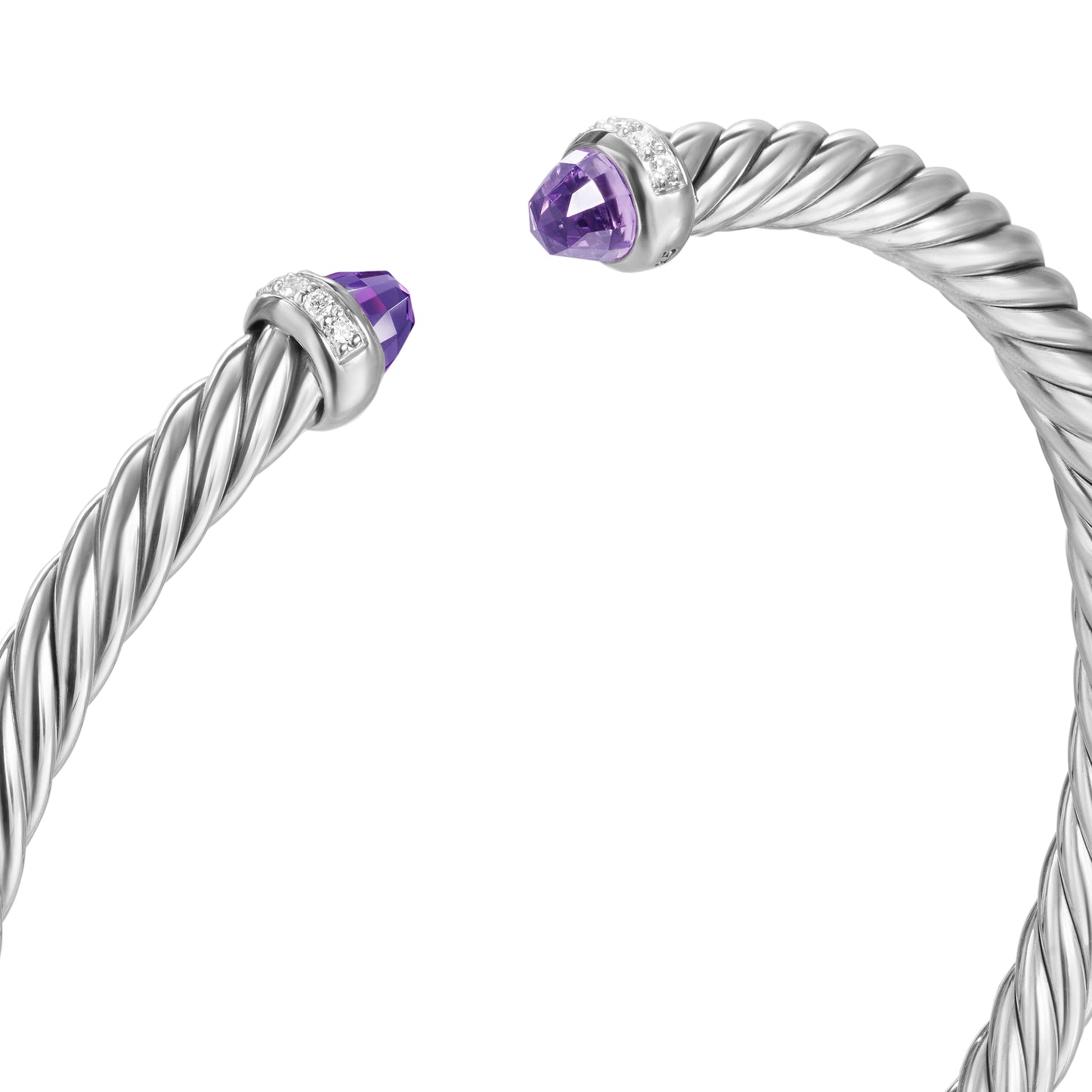 Cablespira Flex® Bracelet in Sterling Silver with Amethyst and Diamonds, 4mm