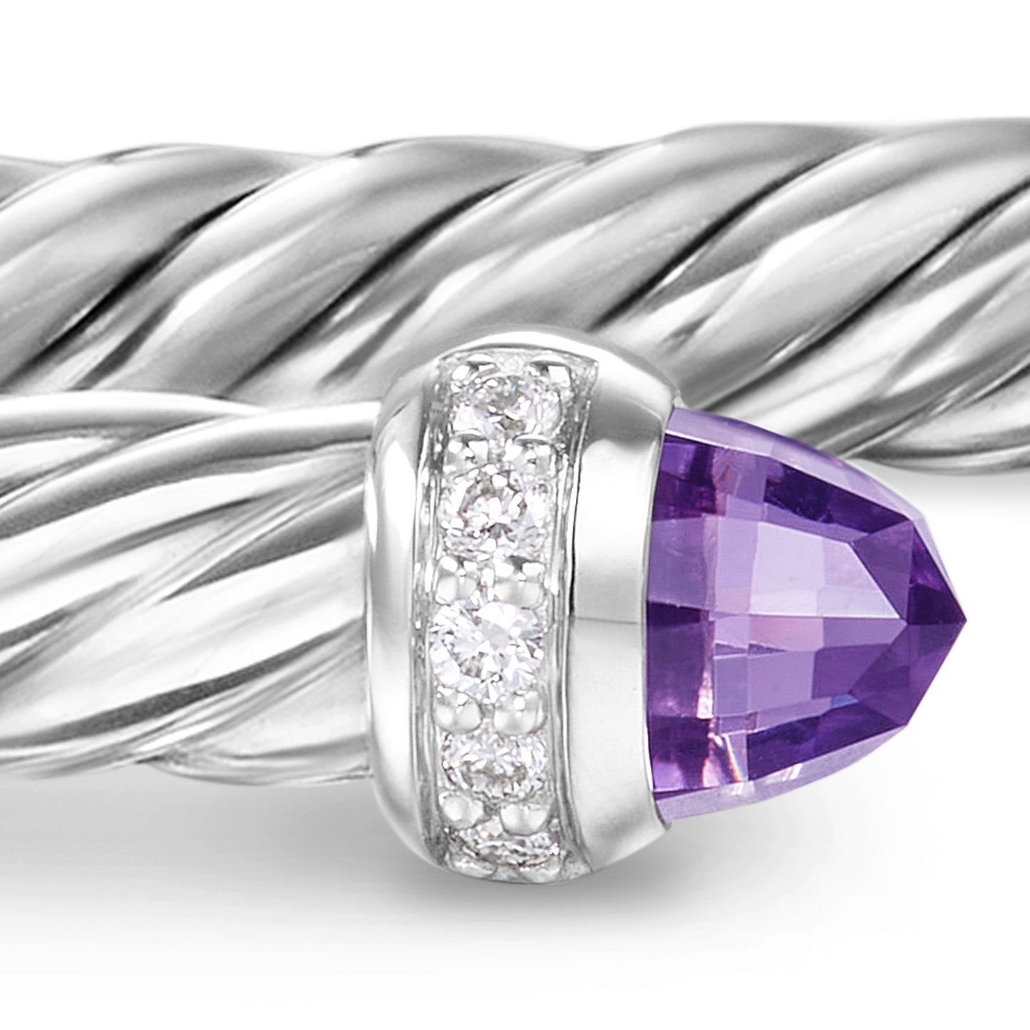 Cablespira Flex® Bracelet in Sterling Silver with Amethyst and Diamonds, 4mm