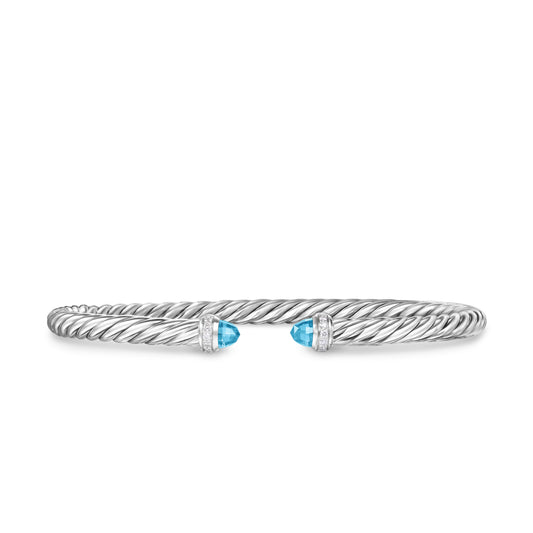 Cablespira Flex® Bracelet in Sterling Silver with Blue Topaz and Diamonds, 4mm