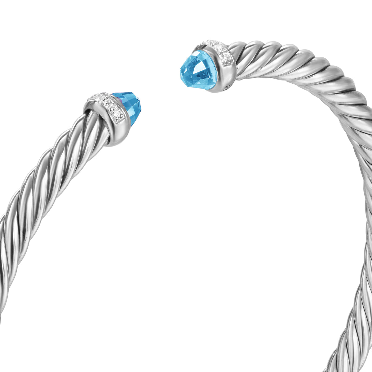 Cablespira Flex® Bracelet in Sterling Silver with Blue Topaz and Diamonds, 4mm