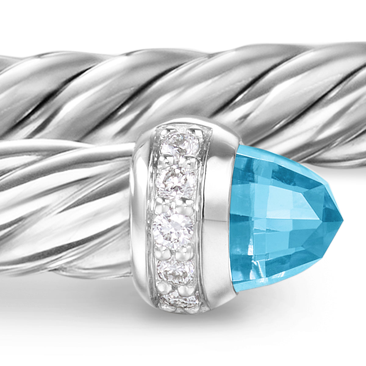 Cablespira Flex® Bracelet in Sterling Silver with Blue Topaz and Diamonds, 4mm