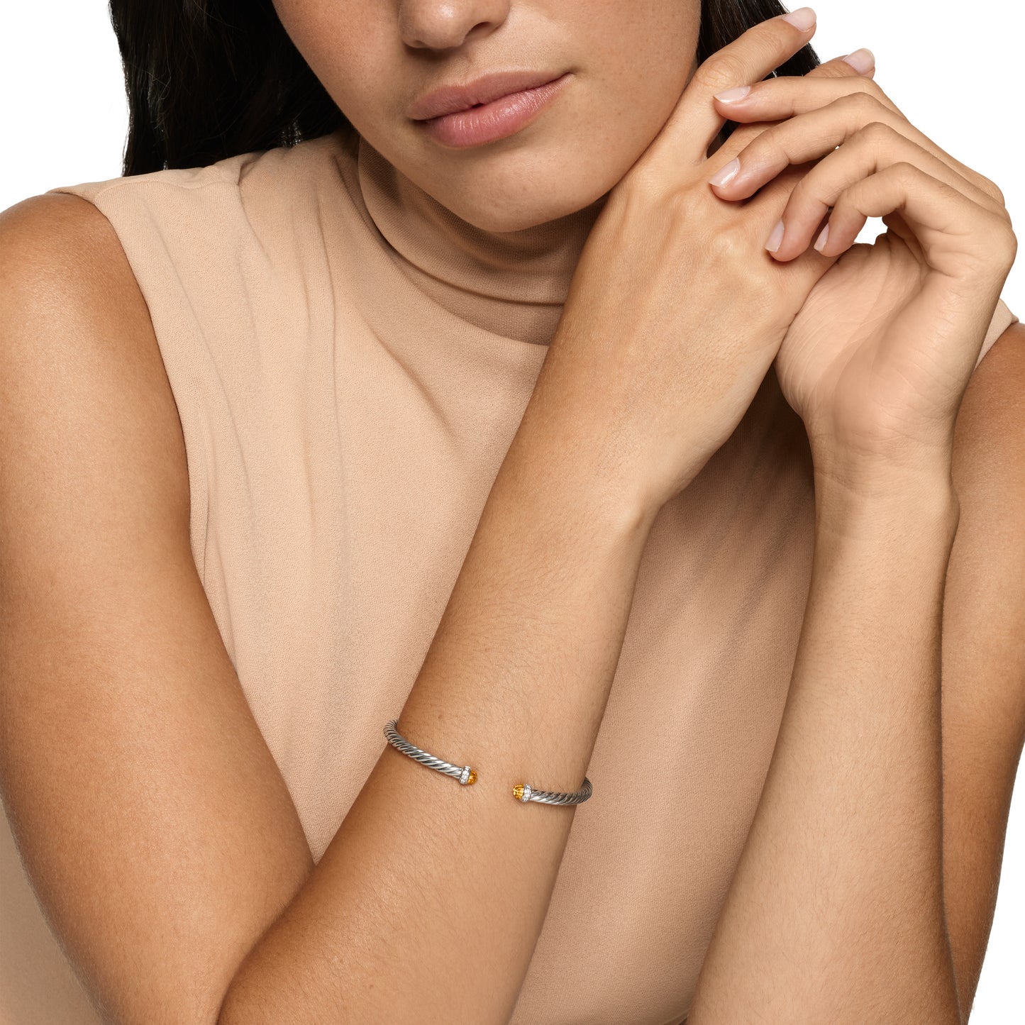 Cablespira Flex® Bracelet in Sterling Silver with Citrine and Diamonds, 4mm