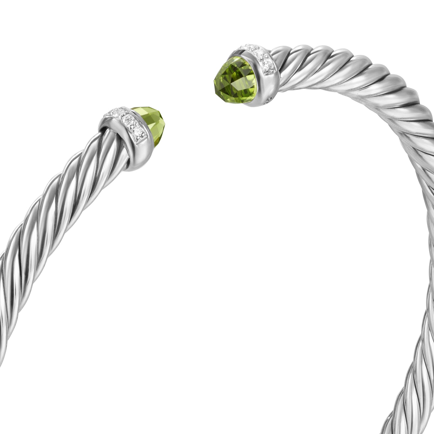 Cablespira Flex® Bracelet in Sterling Silver with Peridot and Diamonds, 4mm