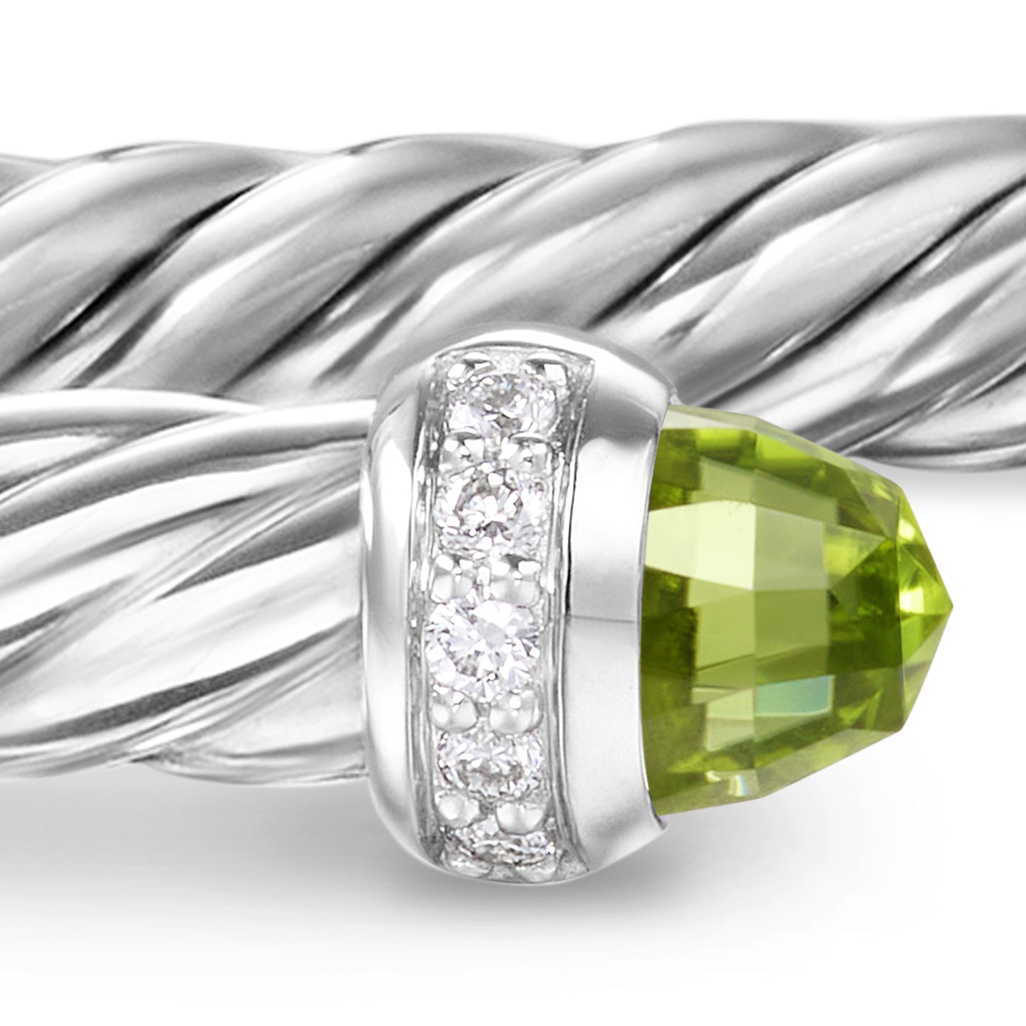 Cablespira Flex® Bracelet in Sterling Silver with Peridot and Diamonds, 4mm