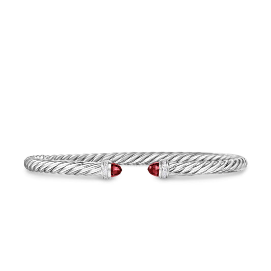 Cablespira Flex® Bracelet in Sterling Silver with Rhodolite Garnet and Diamonds, 4mm