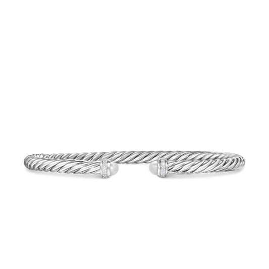 Cablespira Flex® Bracelet in Sterling Silver with Pearls and Diamonds, 4mm