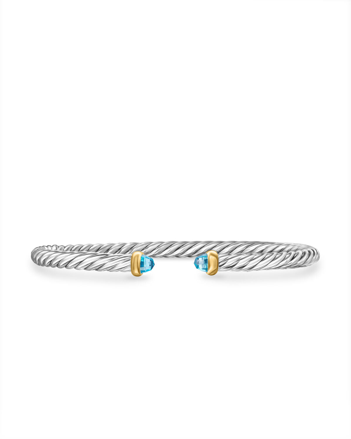 Cable Flex Bracelet in Sterling Silver with 14K Yellow Gold and Blue Topaz, 4mm