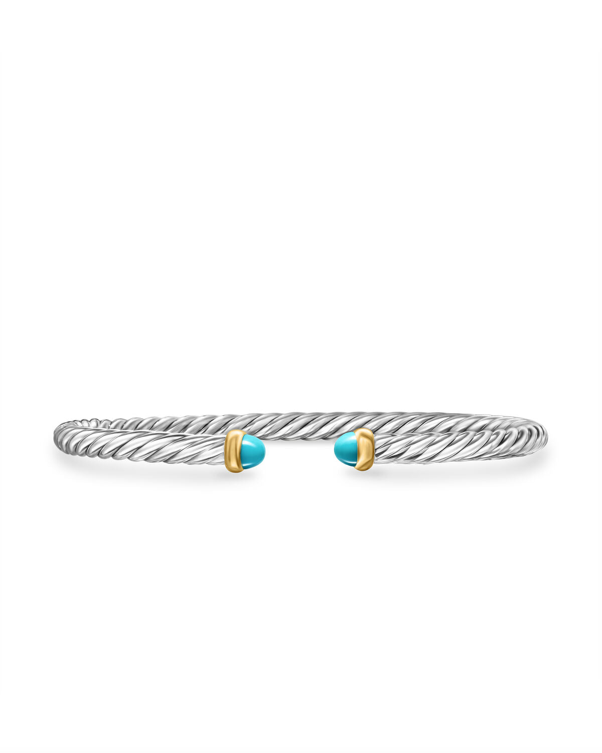Cable Flex Bracelet in Sterling Silver with 14K Yellow Gold and Turquoise, 4mm DESCRIPTION