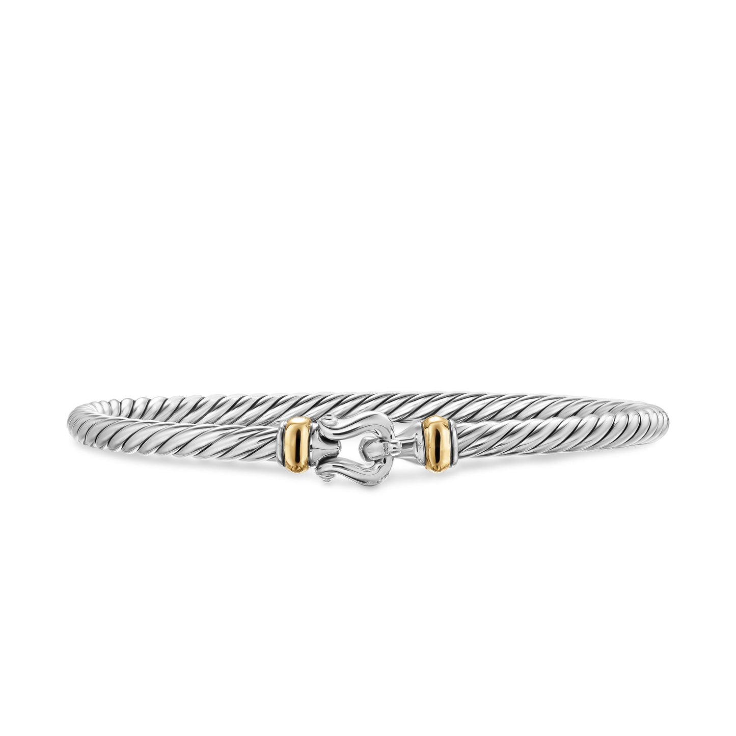 Cable Flex Buckle Bracelet in Sterling Silver with 14K Yellow Gold, 4mm
