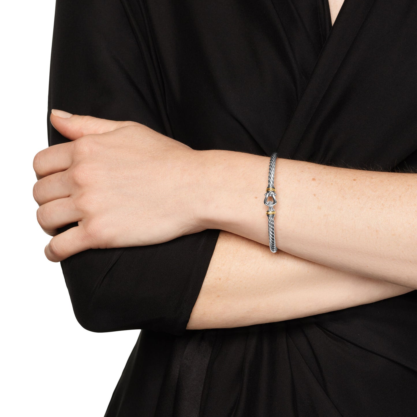 Cable Flex Buckle Bracelet in Sterling Silver with 14K Yellow Gold, 4mm