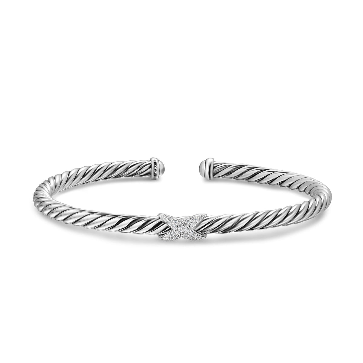 Cable Flex X Station Bracelet in Sterling Silver with Diamonds, 4mm