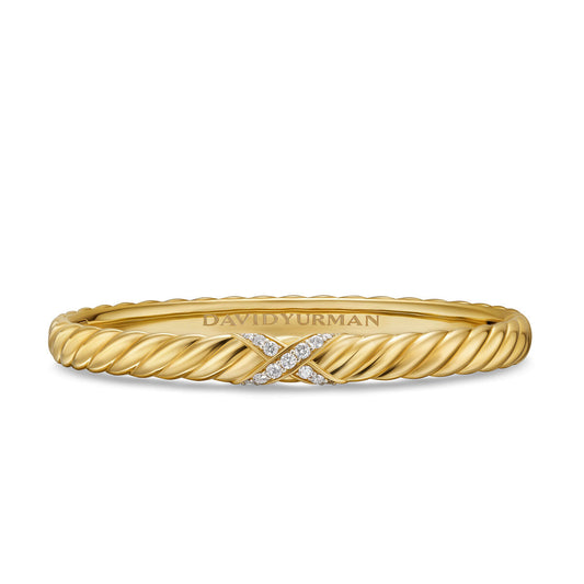 Sculpted Cable X Center Station Cuff Bracelet in 18K Yellow Gold with Diamonds, 6mmd