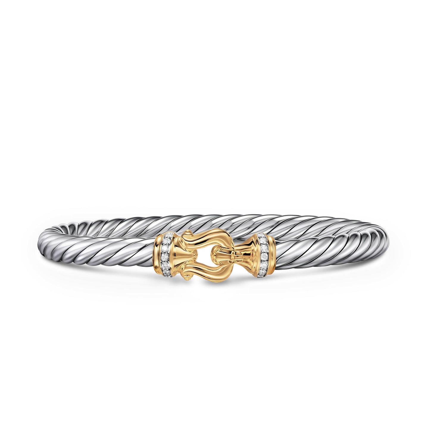 Cable Flex® Buckle Bracelet in Sterling Silver with 14K Yellow Gold and Diamonds, 6mm