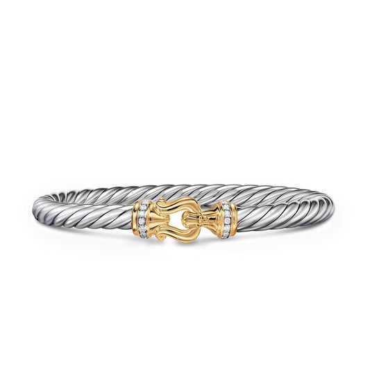 Cable Flex® Buckle Bracelet in Sterling Silver with 14K Yellow Gold and Diamonds, 6mm