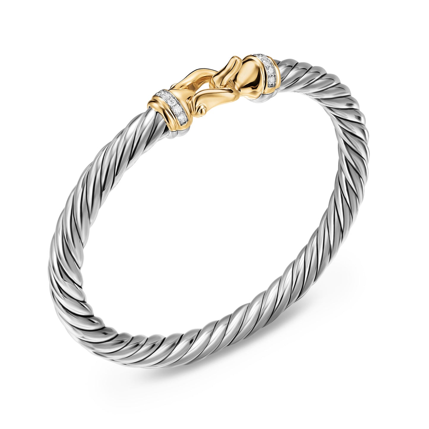 Cable Flex® Buckle Bracelet in Sterling Silver with 14K Yellow Gold and Diamonds, 6mm