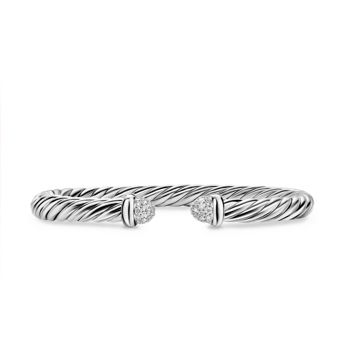 Cable Flex® Bracelet in Sterling Silver with Pavé Diamond Domes, 6mm