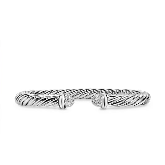 Cable Flex® Bracelet in Sterling Silver with Pavé Diamond Domes, 6mm