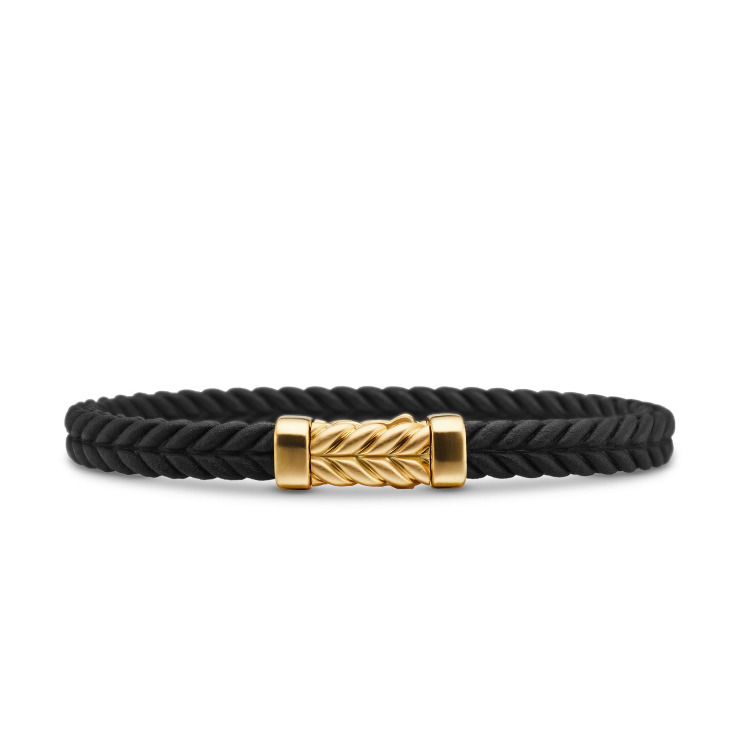 Chevron Bracelet in Black Rubber with 18K Yellow Gold, 6mm