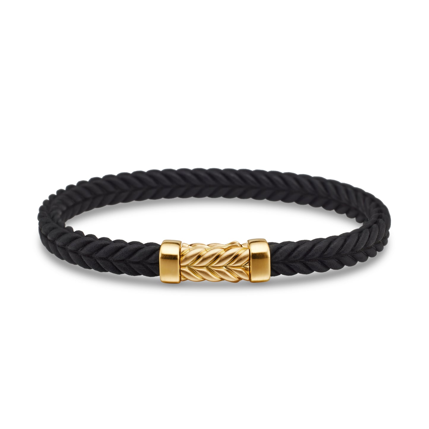 Chevron Bracelet in Black Rubber with 18K Yellow Gold, 6mm